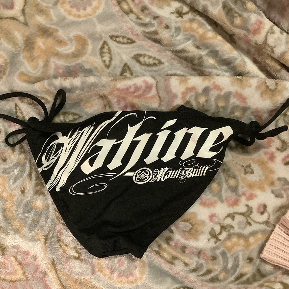 Maui Built Wahine Black String Bikini Bottom with Side Ties Large